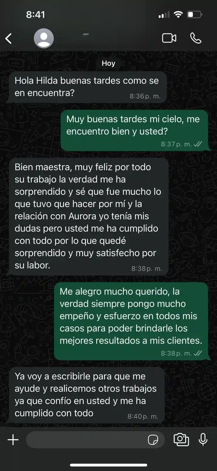 Testimonio de consulta espiritual con Hilda Sen 1